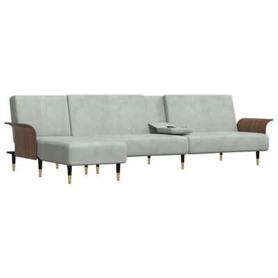 vidaXL L formos sofa-lova, šviesiai pilka, 279x140x70cm, aksomas