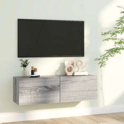 vidaXL Sieninė televizoriaus spintelė, pilka, 100x30x30 cm, mediena