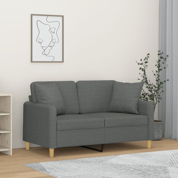 vidaXL Dvivietė sofa su pagalvėlėmis, tamsiai pilka, 120cm, audinys