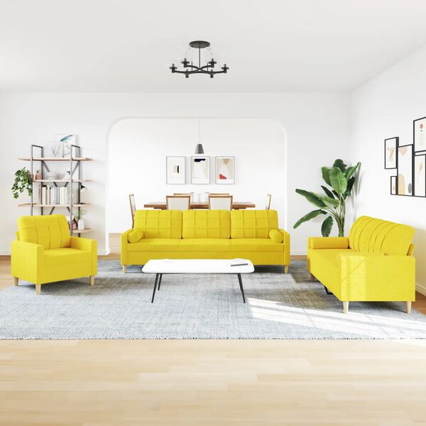 vidaXL Sofos komplektas su pagalvėmis, 3 dalių, geltonas, audinys