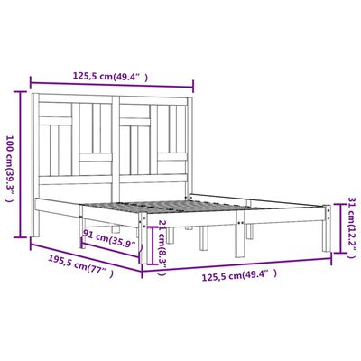 vidaXL Lovos rėmas, baltas, 120x190cm, medienos masyvas, dvivietis