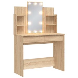 vidaXL Kosmetinis staliukas su LED lemputėmis, ąžuolo, 96x40x142cm