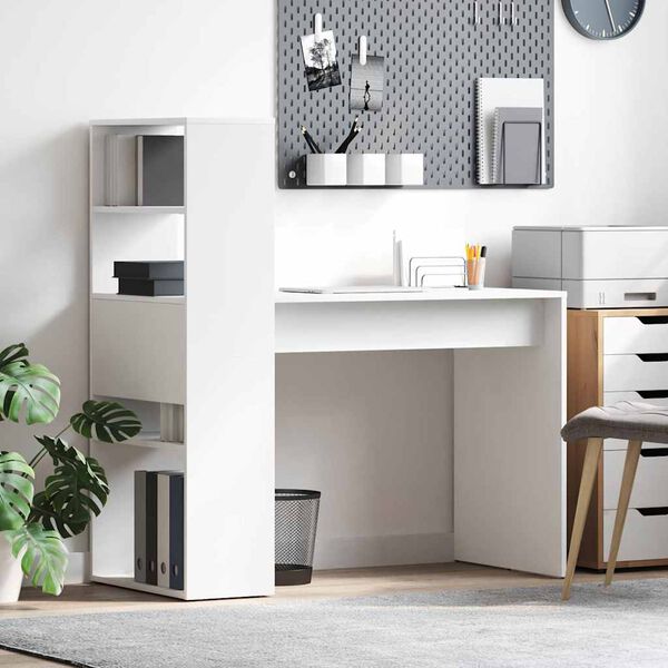 vidaXL Stalas su lentyna Balta 113 x 54 x 120 cm Apdirbta mediena