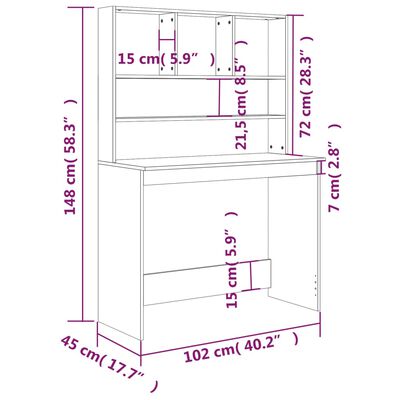 vidaXL Rašomasis stalas su lentynomis, juodas, 102x45x148cm, mediena