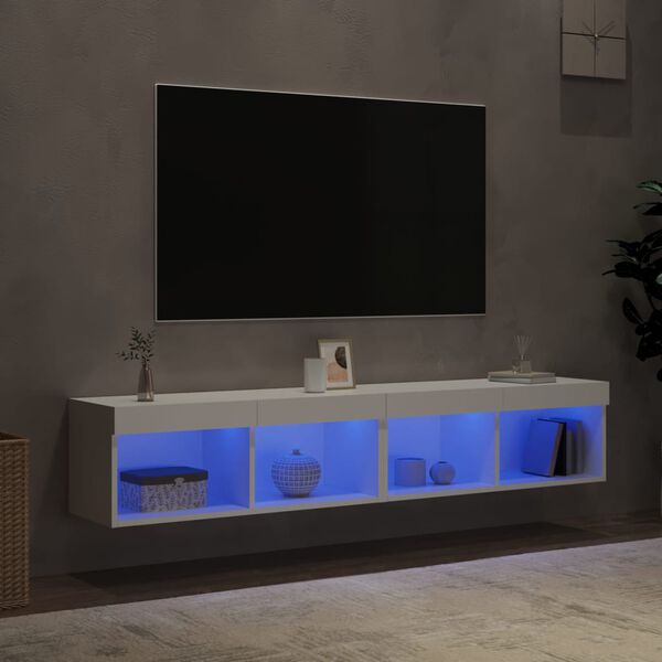 vidaXL TV spintelės su LED lemputėmis, 2vnt., baltos, 80x30x30cm