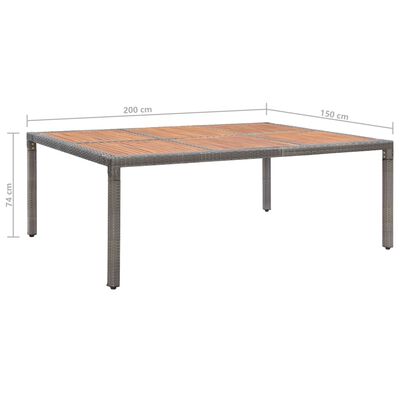 vidaXL Sodo stalas, pilkas, 200x150x74cm, poliratanas ir akacija