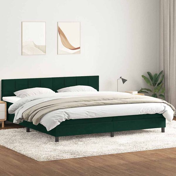 vidaXL Box Spring Lova su čiužiniu Tamsiai žalia 200x210 cm Velvet