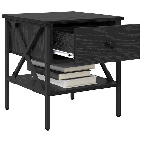 vidaXL Naktinis staliukas su stalčių juoda ąžuolo 40 x 42 x 45 cm