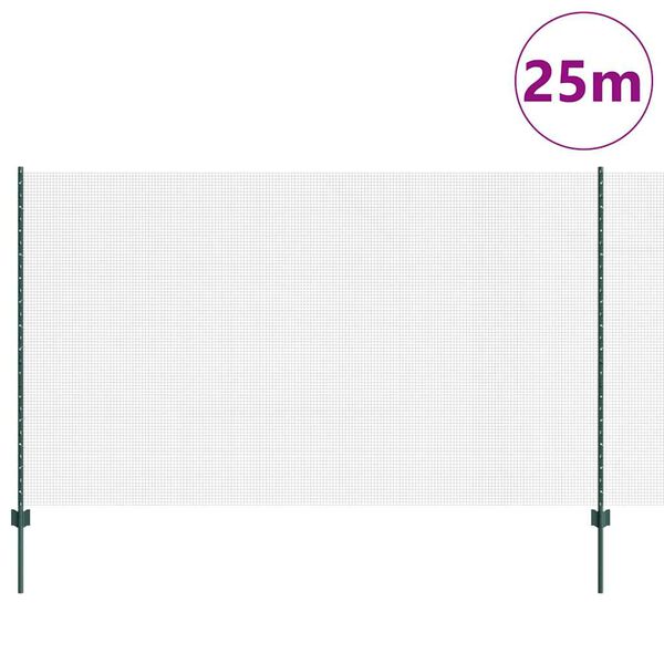 vidaXL Tvora su stulpais Žalia 1,4 x 25 m Plienas ir PVC