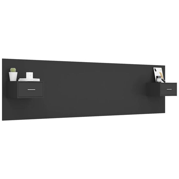 vidaXL Lovos galvūgalis su spintelėmis, juodas, apdirbta mediena