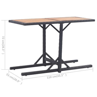 vidaXL Sodo stalas, Juoda, akacijos medienos masyvas, poliratanas