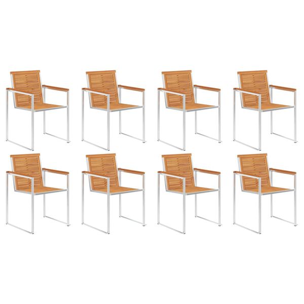 vidaXL Sodo kėdės, 8vnt., akacijos masyvas ir nerūdijantis plienas