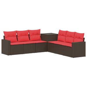 vidaXL Sofos komplektas 7 vnt. Ruda ir raudona Poli ratanas ir plienas