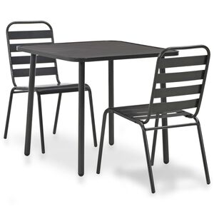 vidaXL Bistro baldų komplektas, 3d., tamsiai pilka, plienas