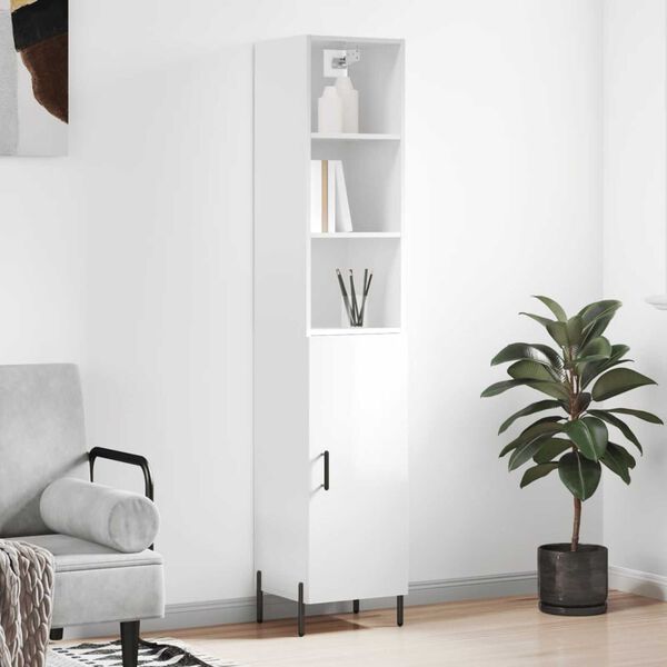 vidaXL Komoda, baltos spalvos, 34,5x34x180cm, apdirbta mediena, blizgi