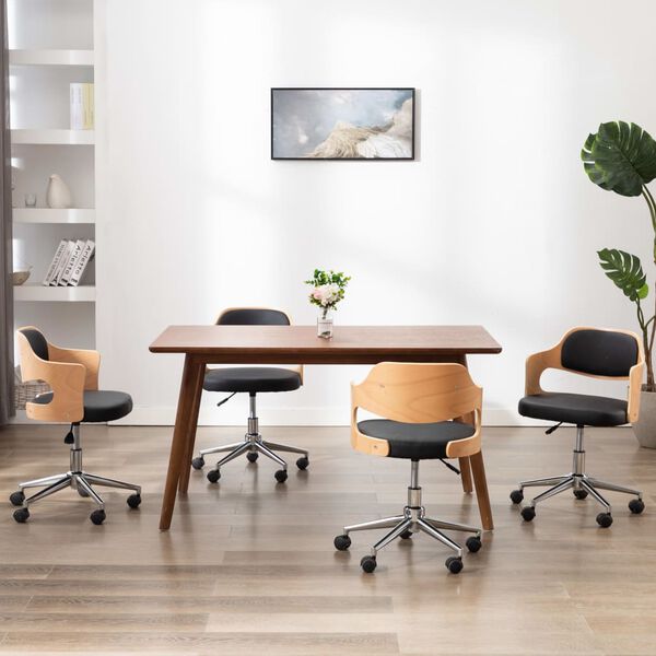 vidaXL Valgomojo kėdės, 4vnt., juodos, lenkta mediena ir dirbtinė oda