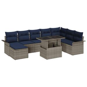 vidaXL Sodo Sofų Rinkinys su pagalve 9 pcs Pilka Poli ratanas