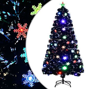 vidaXL Kalėdų eglutė su LED snaigėmis, juoda, 120cm, optinis pluo&scaron;tas