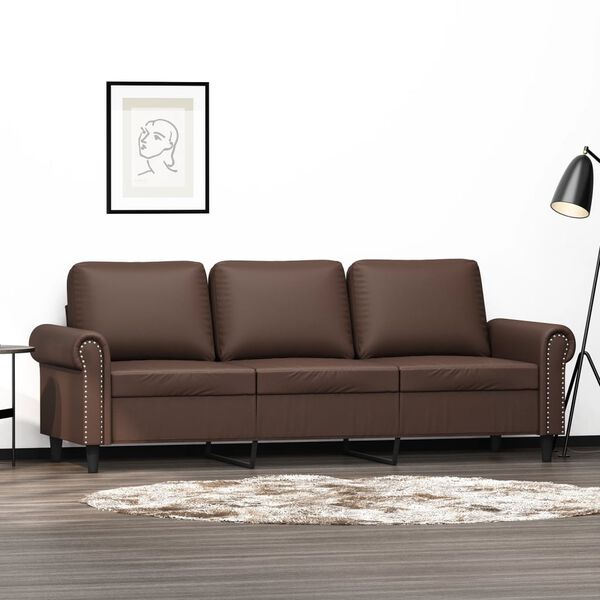 vidaXL Trivietė sofa, rudos spalvos, 180cm, dirbtinė oda