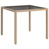vidaXL Sodo stalas, smėlio, 90x90x75cm, grūdintas stiklas/poliratanas