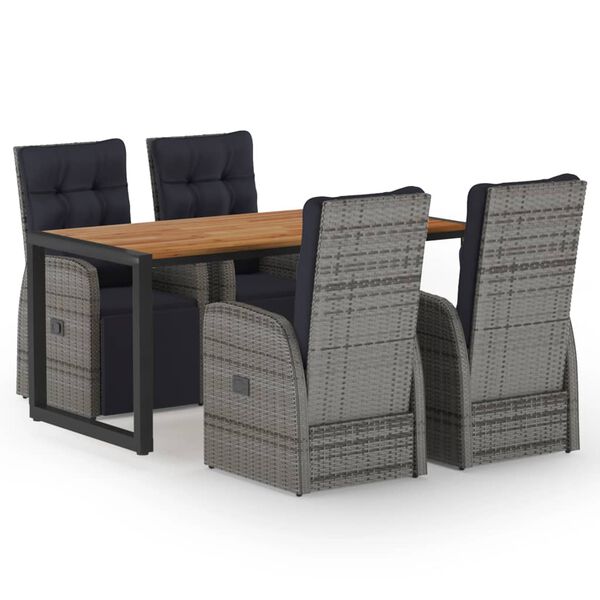 vidaXL Sodo valgomojo baldų komplektas, 5 dalių, pilkos spalvos