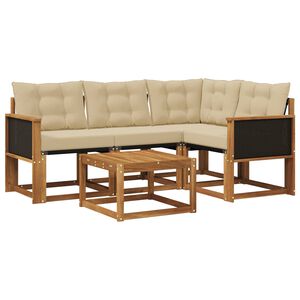 vidaXL Lauko sofos komplektas su pagalve 5 pcs Natūralus ir bežinis