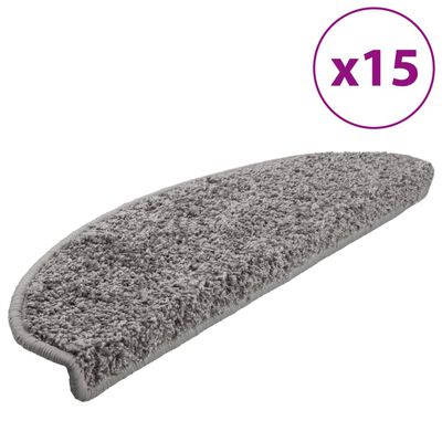 vidaXL Laiptų kilimėliai, 15vnt., pilkos spalvos, 65x21x4cm