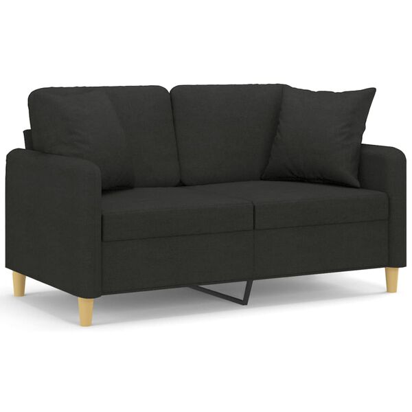 vidaXL Dvivietė sofa su pagalvėmis, juoda, 120cm, audinys