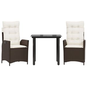 vidaXL Sodo komplektas su pagalvėlėmis, 3 dalių, rudas, poliratanas