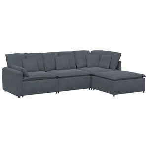 vidaXL Modulinė sofa su pakoja ir pagalvėlėmis, aksominė, tamsiai pilka
