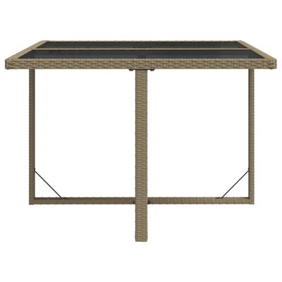 vidaXL Sodo stalas, smėlio, 109x107x74cm, poliratanas ir stiklas