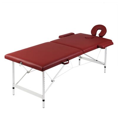 vidaXL Sulankstomas masažinis stalas, raudonas, aliuminis, 2 zonų