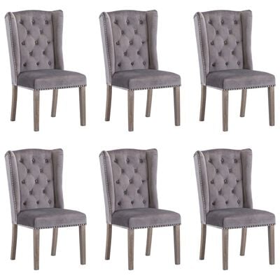 vidaXL Valgomojo kėdės, 6vnt., pilkos spalvos, aksomas (6x287951)