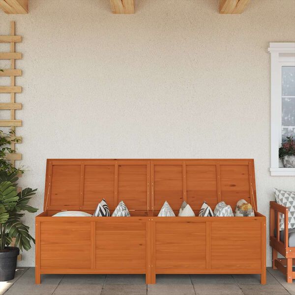 vidaXL Sodo daiktadėžė, ruda, 198,5x50x56,5cm, eglės medienos masyvas