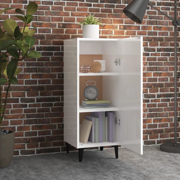 vidaXL Šoninė spintelė, balta, 34,5x34x90cm, apdirbta mediena, blizgi