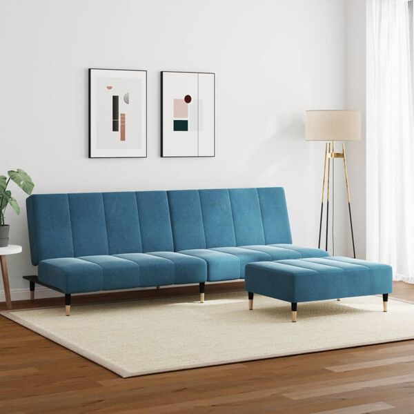 vidaXL Dvivietė sofa-lova su pakoja, mėlynos spalvos, aksomas