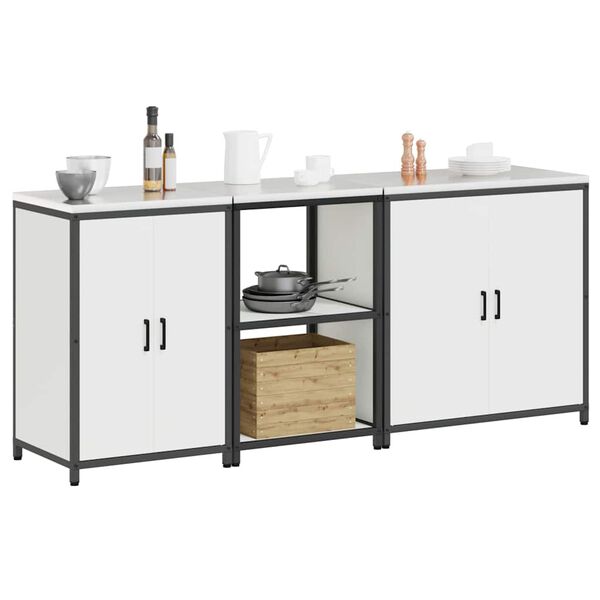 vidaXL Virtuvės saugojimo rinkinys su lentyna su saugykla 3 pcs Balta