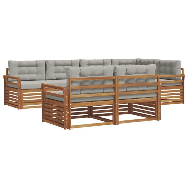 vidaXL Lauko sofos komplektas 7 pcs Natūrali ir &scaron;viesiai pilka