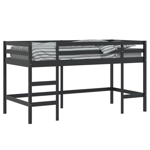 vidaXL Aukšta vaikiška lova su kopėčiomis, juoda, 90x200cm, pušis