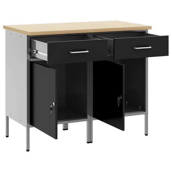 vidaXL Darbo spinta su stalčių 2 pcs Juoda ir pilka 100 x 55 x 85 cm