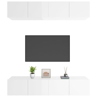 vidaXL TV spintelės, 4vnt., baltos, 80x30x30cm, mediena, blizgios