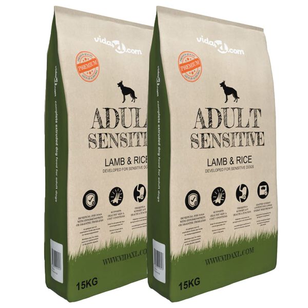 vidaXL Sausas maistas šunims, Adult Sensitive Lamb & Rice, 2vnt., 30kg