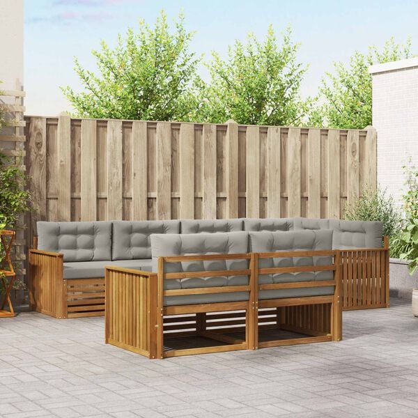 vidaXL Lauko sofos komplektas 7 pcs Natūrali ir &scaron;viesiai pilka