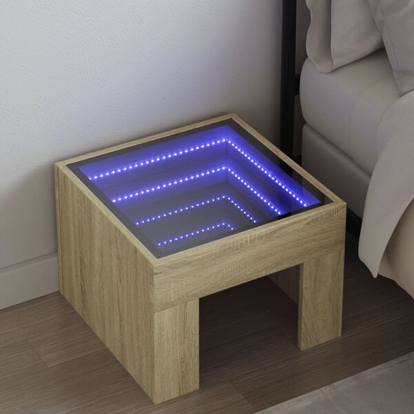 vidaXL Naktinis staliukas su Infinity LED, ąžuolo, 40x40x30cm