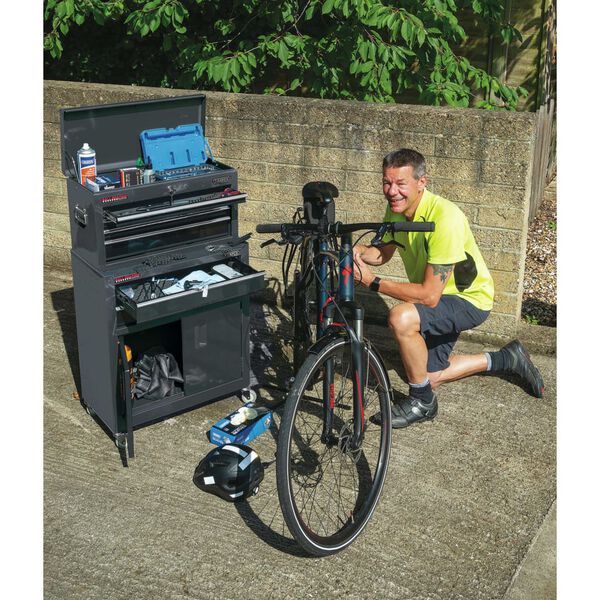 Draper Tools Spintelė su ratukais ir dėžė, juoda, 61,6x33x99,8cm