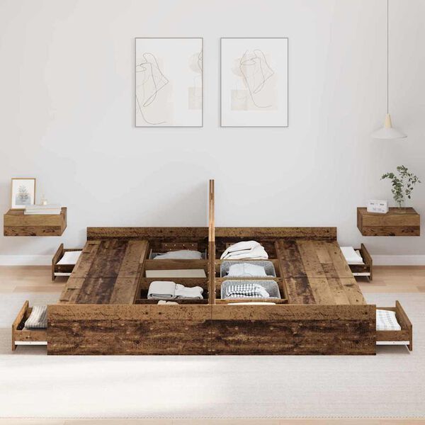 vidaXL Lova su daiktų laikymo vieta Senovinis medis 180 x 200 cm