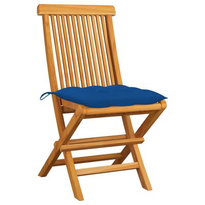vidaXL Sodo kėdės su mėlynomis pagalvėlėmis, 2vnt., tikmedžio masyvas