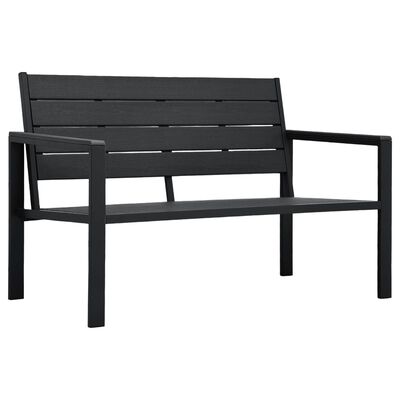 vidaXL Sodo suoliukas, juodos spalvos, 120cm, HDPE, medienos imitacija