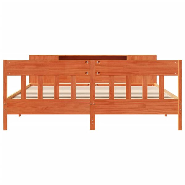 vidaXL Lova su knygų spinta be čiužinio, ruda, 200x200cm, pu&scaron;is