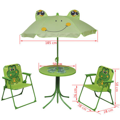 vidaXL Vaik. bistro baldų kompl. su skėčiu nuo saulės, 3d., žalias